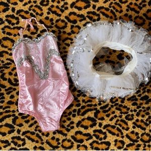 Vintage pink leotard with silver trim with white tutu.